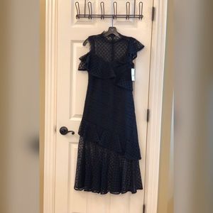 Amur Asymmetrical Lace Midi Dress